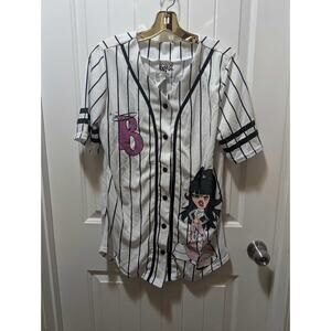 NEW! Bratz Dolls Juniors Baseball Jersey Top Short Sleeves Size L Pink Black